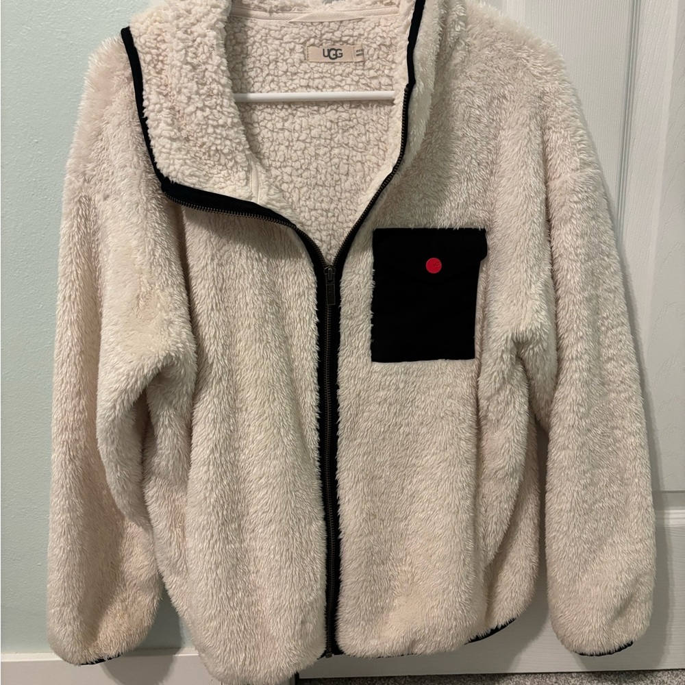 UGG Cream Sherpa Jacket with Black Accents